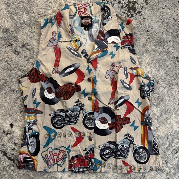 Harley-Davidson Tops - Harley Davidson 50's Hawaiian Tori Richard Motorcycle Top L Vintage USA Made